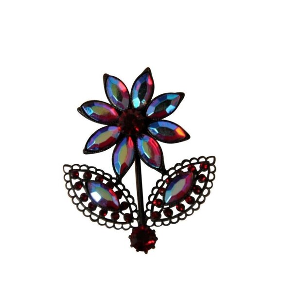 Dolce & Gabbana Women Vtg 2000s Flower Brooch Red Blue Black Floral Pendant